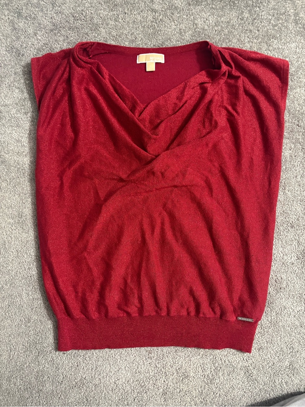Michael Kors Draped Cowl Neck Glittered Sweater - Red